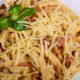 Tagliatelle chiodini e pancetta
