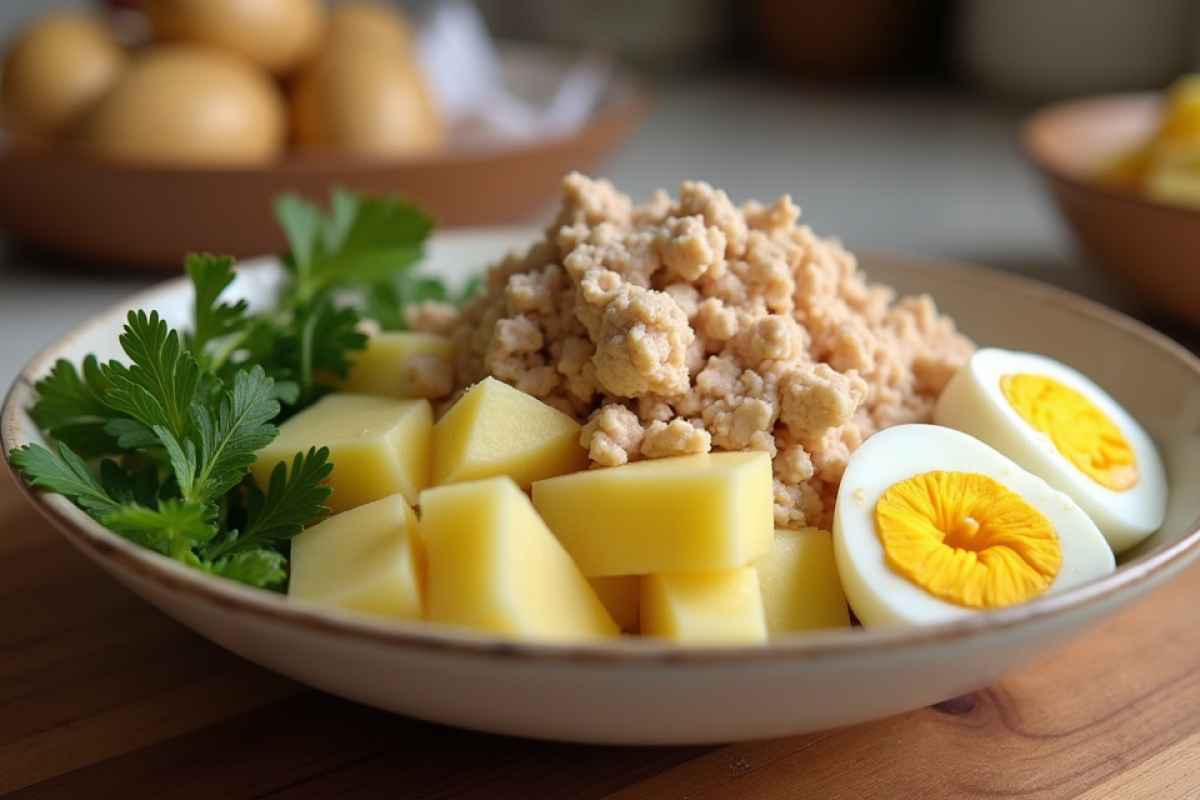 come fare l'insalata di patate, tonno e uova