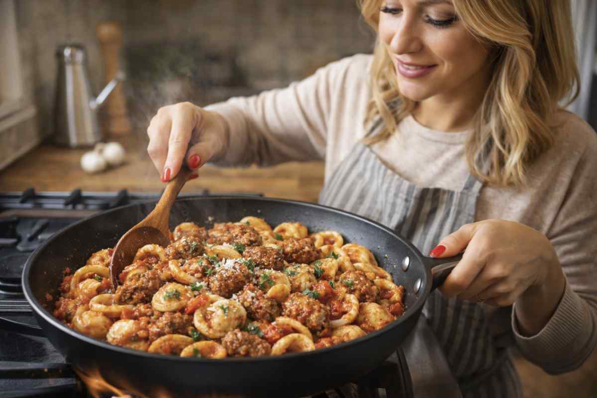 Preparare la base di salsiccia Iniziate sbriciolando la salsiccia