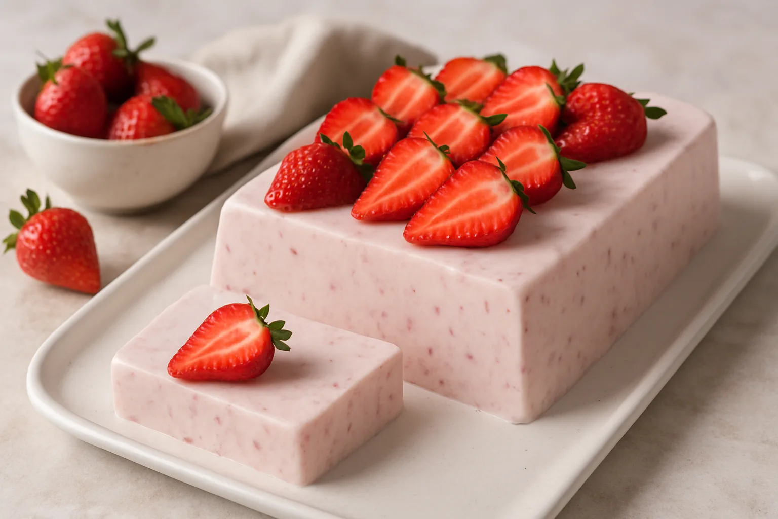 Dolci estivi freddi senza gelatina: mattonella allo yogurt e fragole
