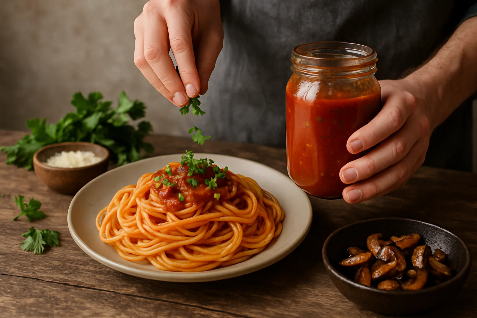Pranzo mediterraneo last-minute: personalizzare i sughi pronti come uno chef
